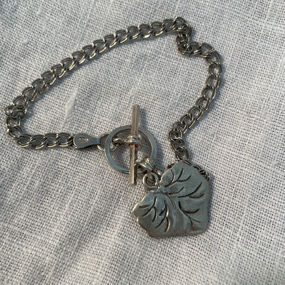 J. Jill 925 Italian Silver Bracelet with Leaf Charm 7 1/2” Long - Picture 4 of 4